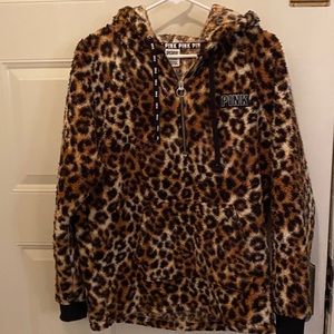 Pink Cheetah Sherpa Half Zip